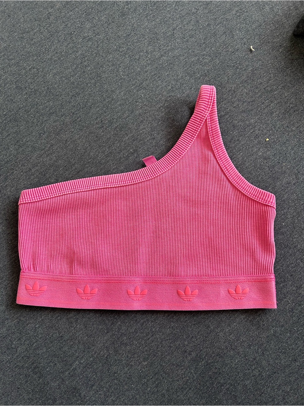 adidas Pink One-Shoulder Ribbed Crop Top with Trefoil Band